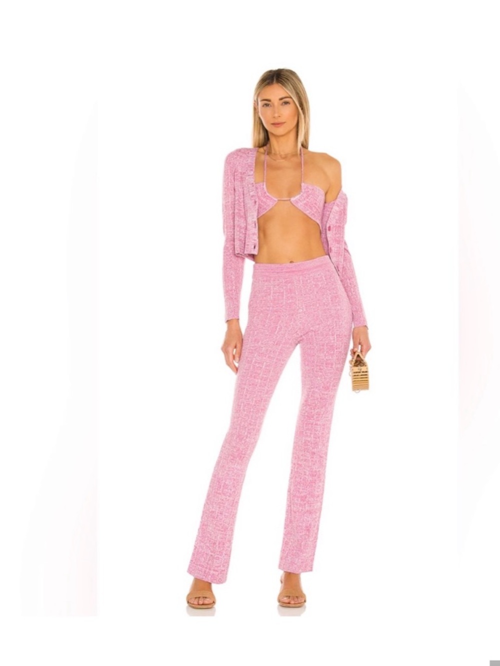 Lovers + Friends Pink Knit Flare Pants